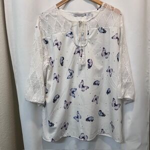 MISSLOOK Butterfly Crochet Lace Blouse Womens Size XL White Cotton Blend